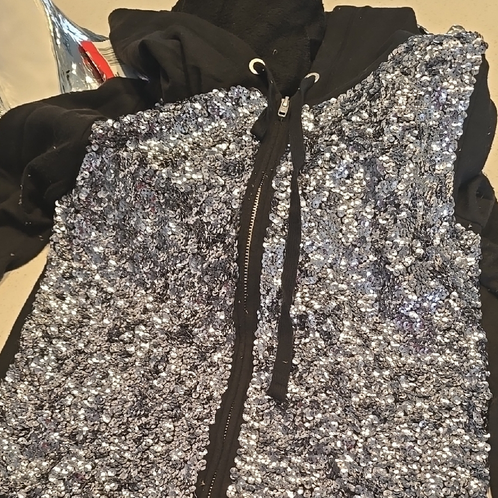 PINK Silver Sequin Zip-Up Hoodie